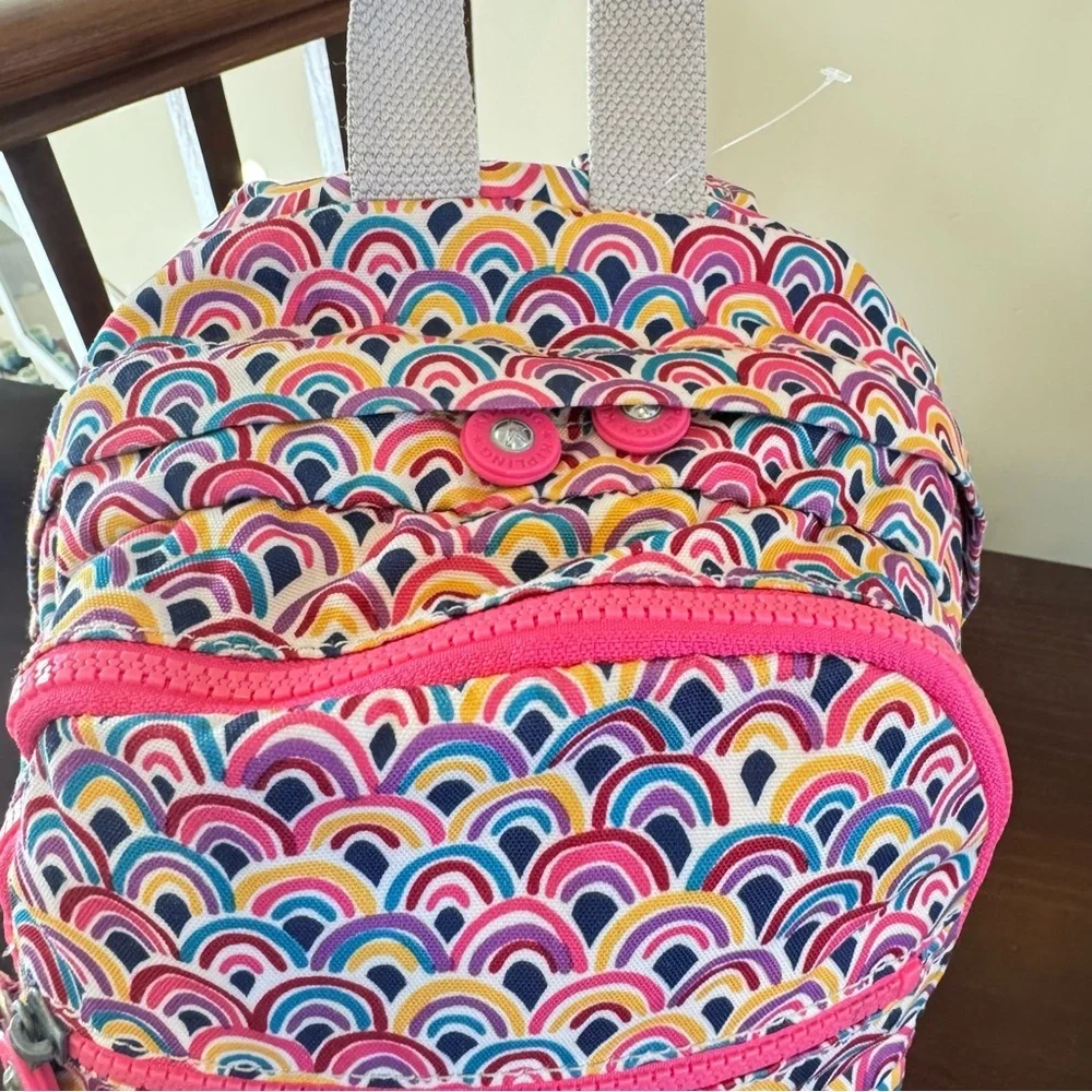 Kipling, Challenger, pink rainbow live light, Peacock, prism, fabric backpack